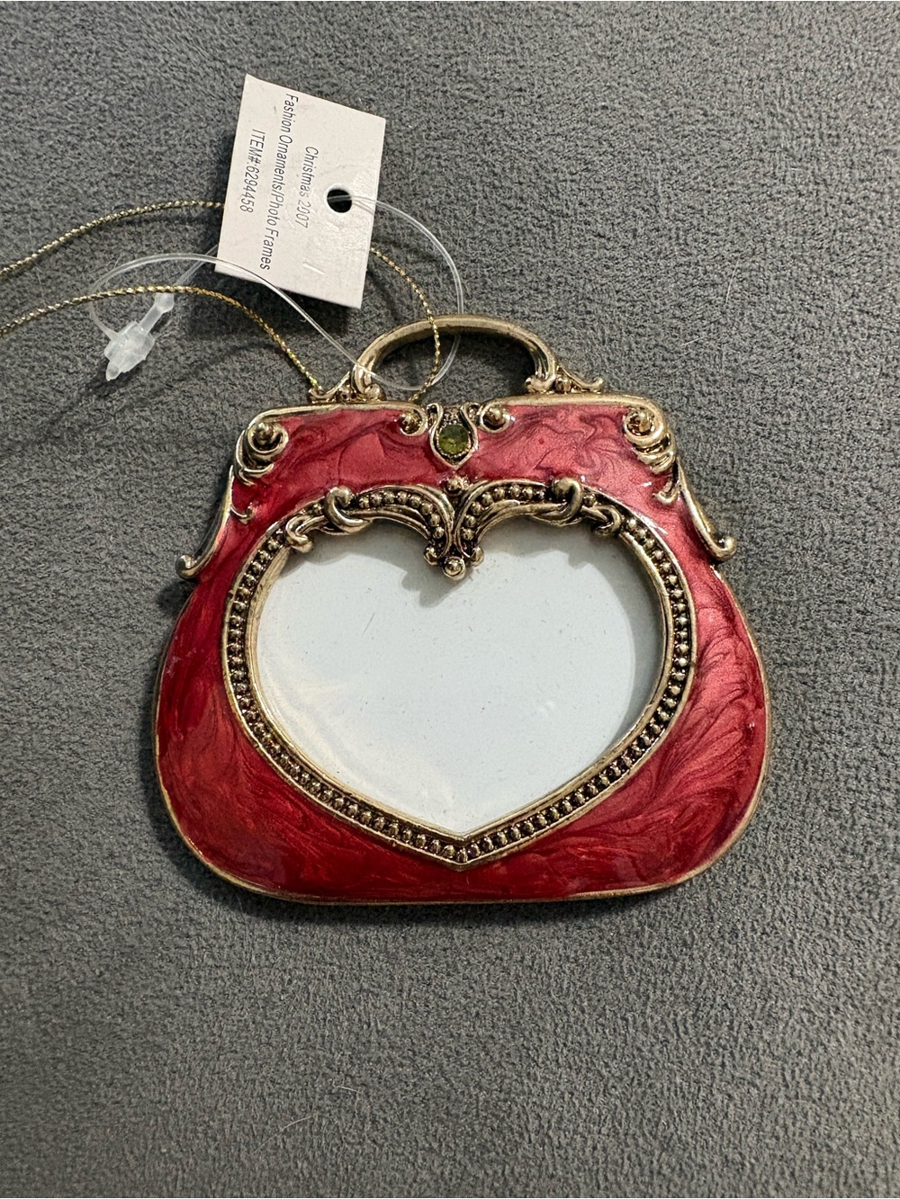 Enamel Jeweled Handbag Purse Shape Photo Frame Red & Brass 2.75”x2.75” NEW